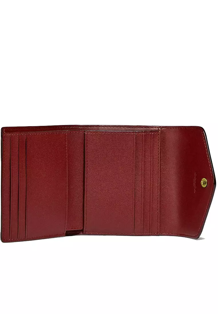 Wyn Small Wallet In Colorblock Signature Canvas - Tan/Rust