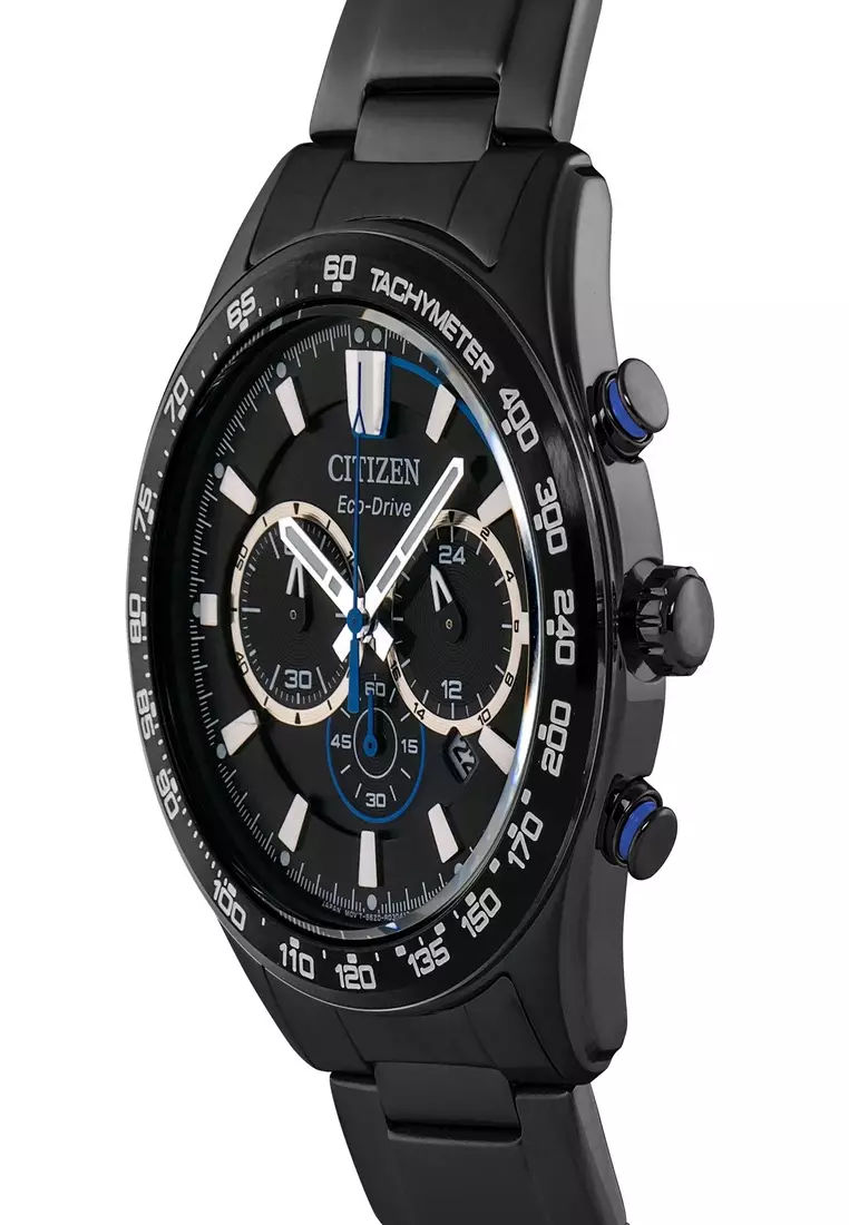 Men's Eco-Drive Chronograph Stainless Steel Bracelet with Black Ion Plating Watch- CA4485-85E