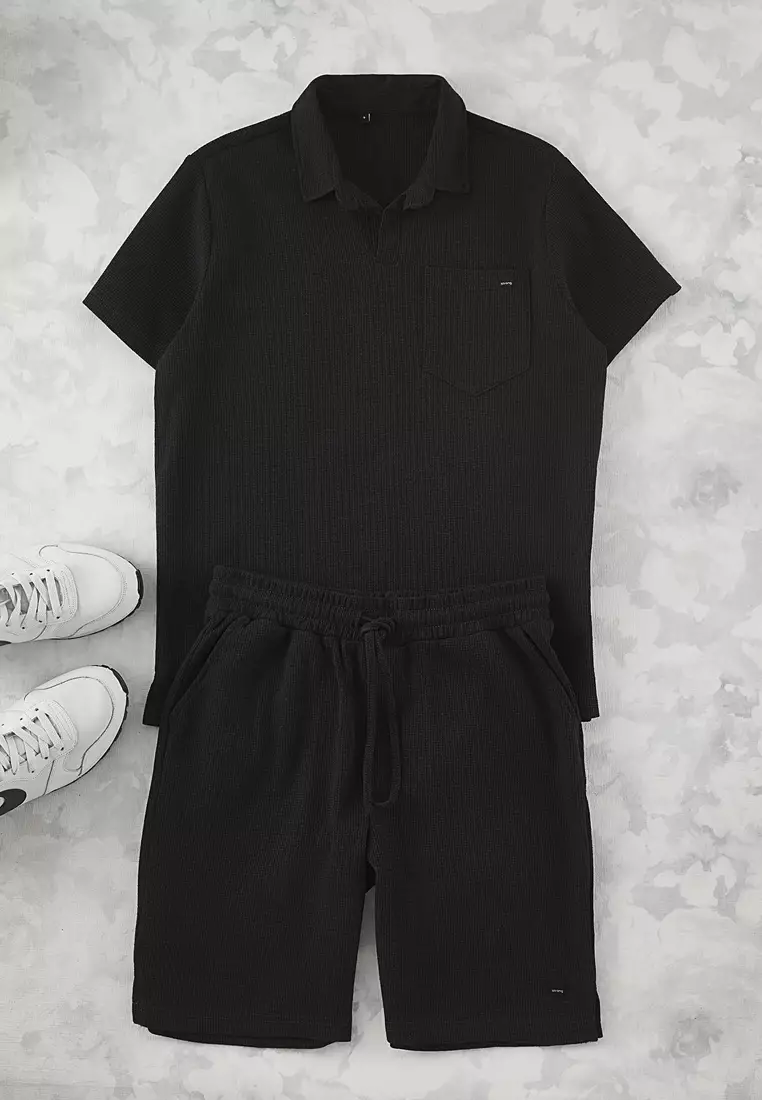 Anthracite Regular Cut Textured Fabric Tagged Polo Neck Tracksuit TMNSS23EM00003