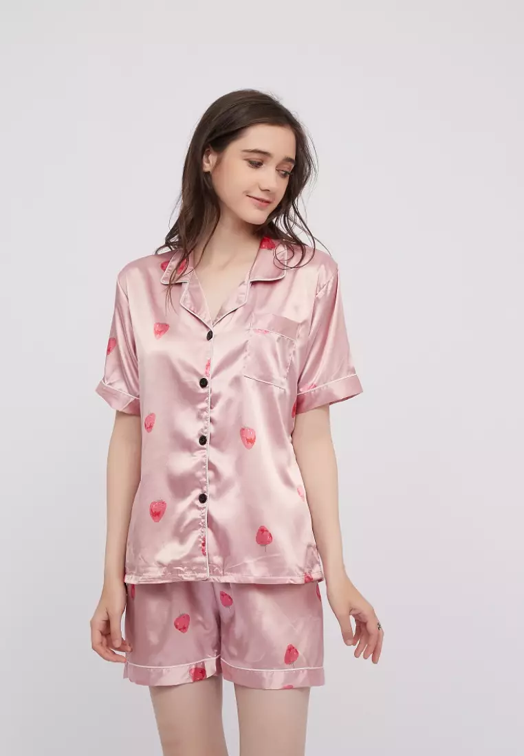 Buy Shapes And Curves Strawberry Printed Silk Pajama Set Lounge Wear  Sleepwear 2023 Online | Zalora Philippines