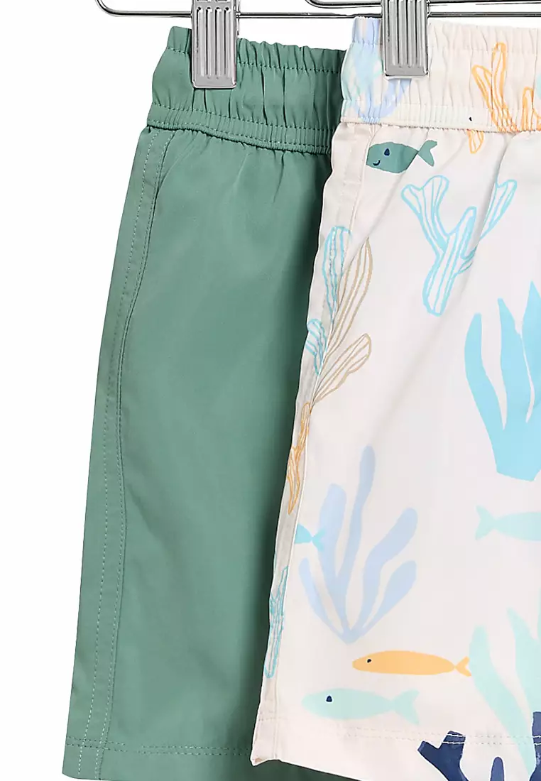 2Pk Sea Scene Shorter Length Swim Shorts