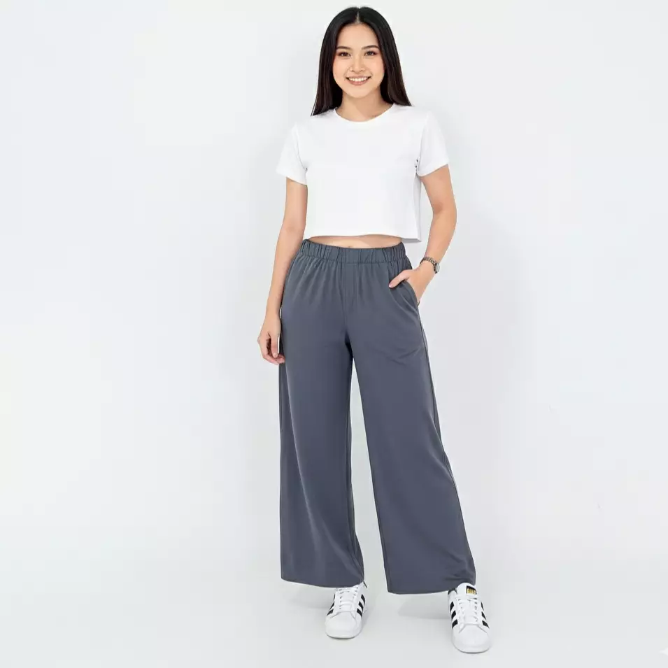 Jasmine Wide Terry Pants - Celana Panjang Wanita Grey