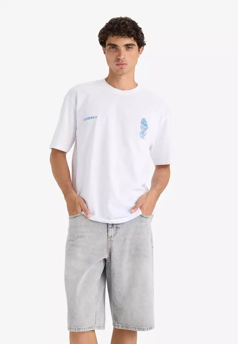 寬鬆剪裁工裝口袋牛仔短褲