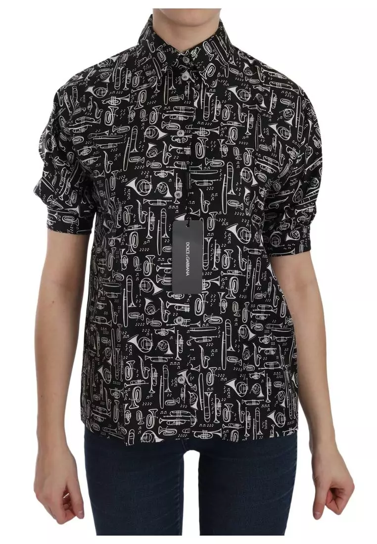 Silk Musical Instrument Print Shirt
