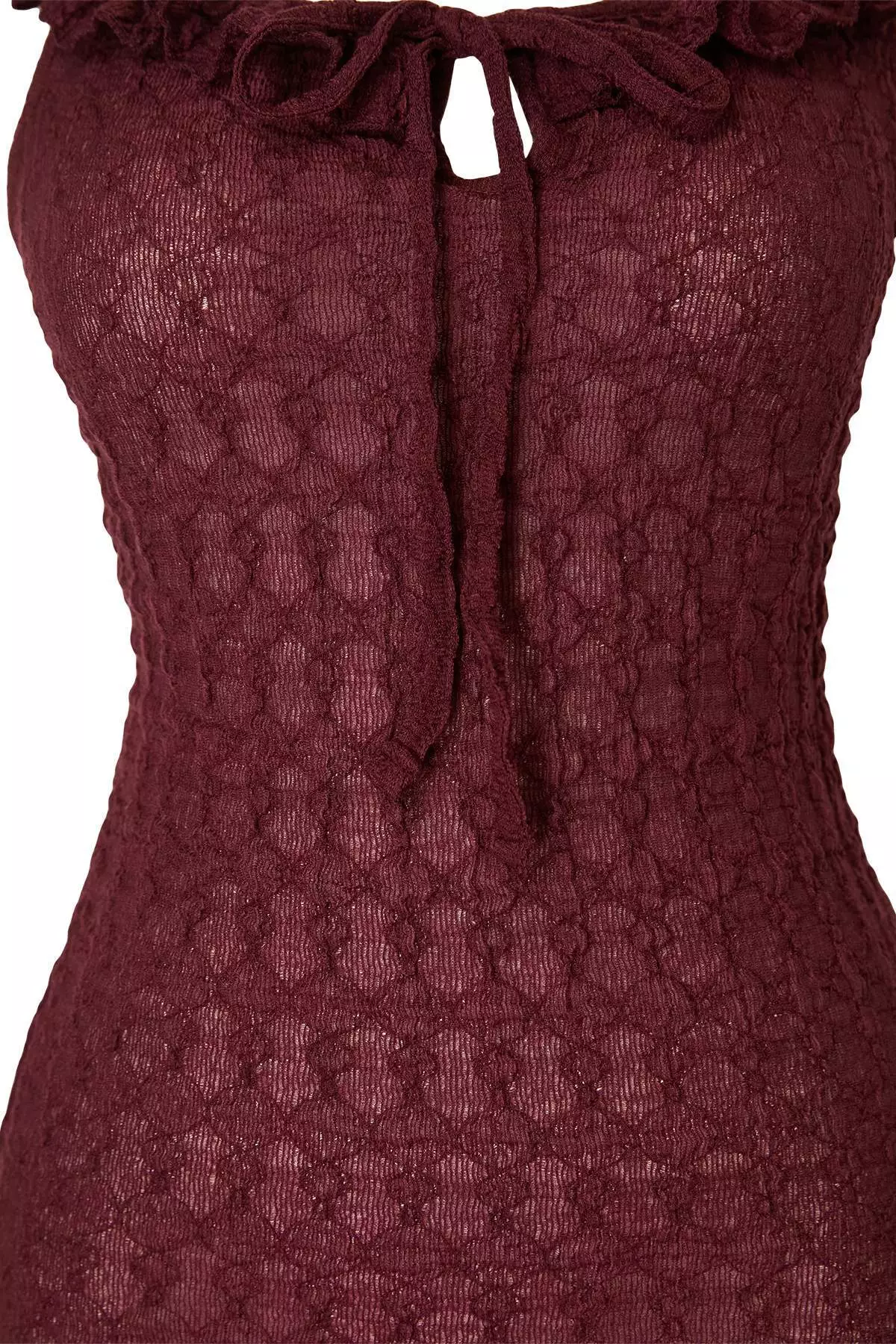 Plum Knitted Maxi Ruffled Sheer Beach Dress Tbess26El00010