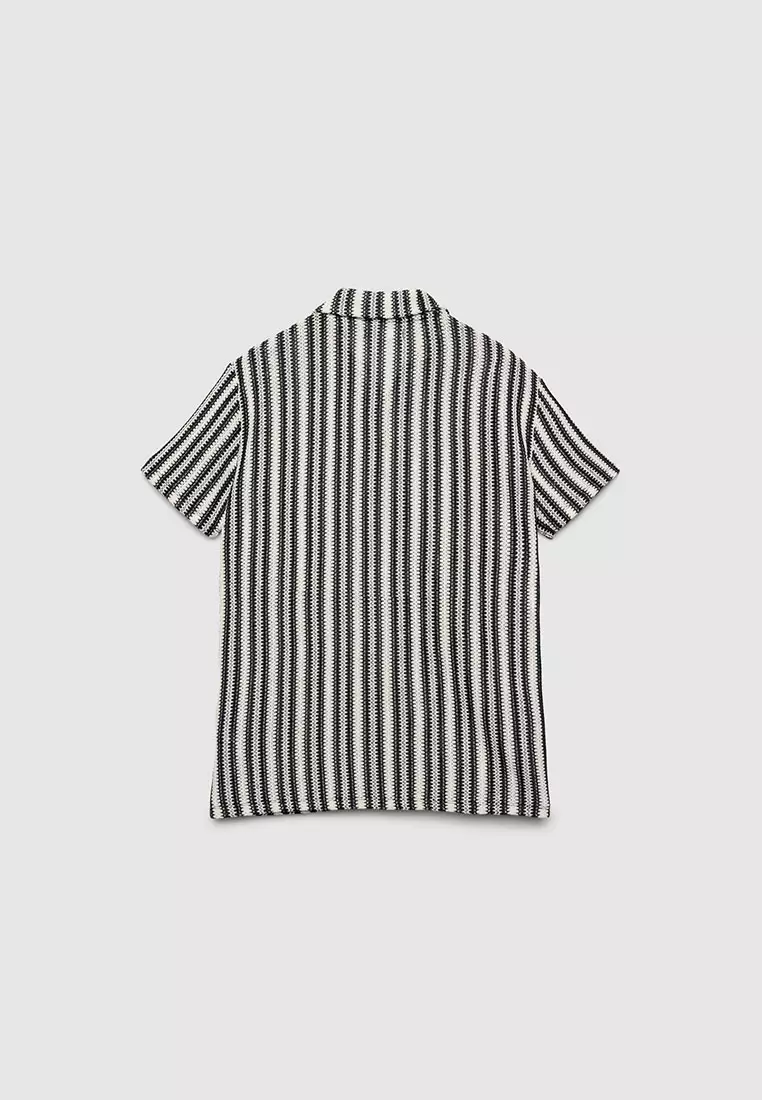 Men's Striped Crochet Polo T-Shirt