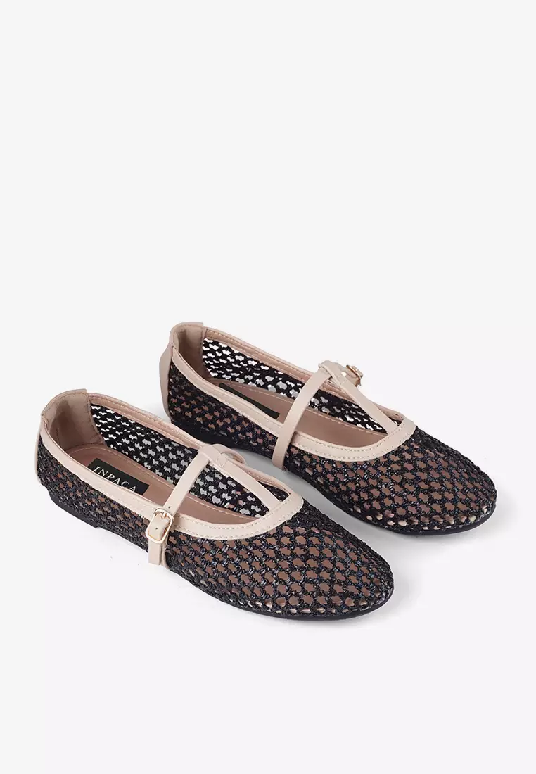 Aria Woven Mary Jane Flatshoes Summer Slip On in Black