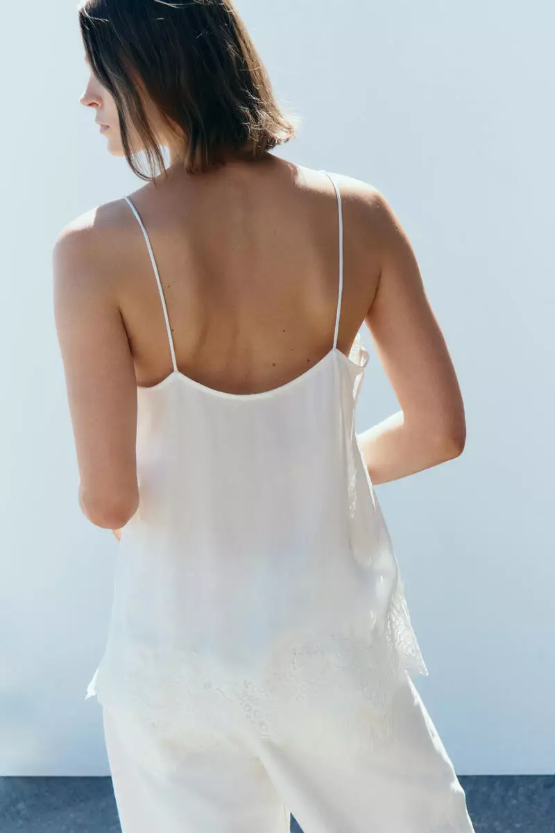 Lace-trimmed viscose top