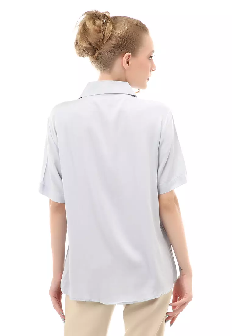 Holly Shirt Kemeja Basic Atasan Kasual Wanita Lengan Pendek Material Rayon ORIGINAL - Blue