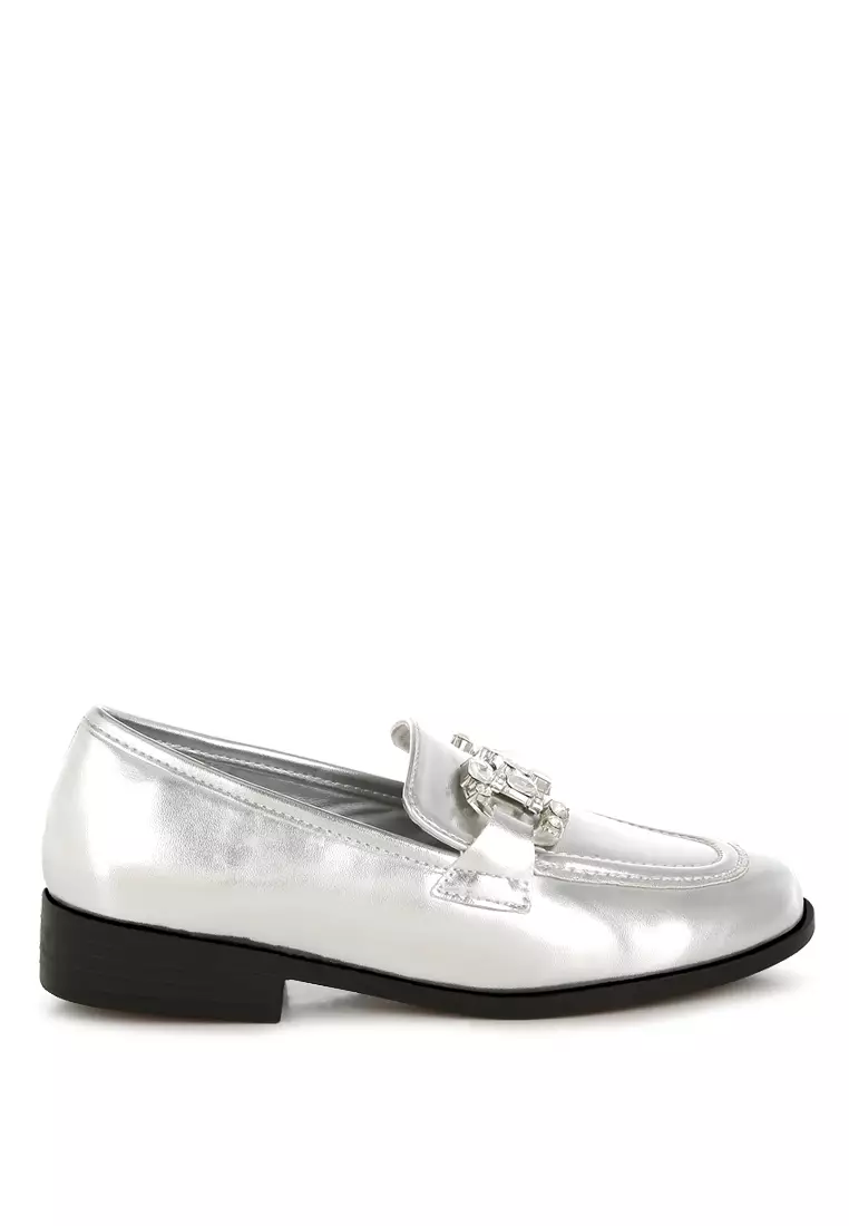 Discount on Rag & CO.  shoes - SKU: Diamante Horsebit Metallic Loafers in Silver