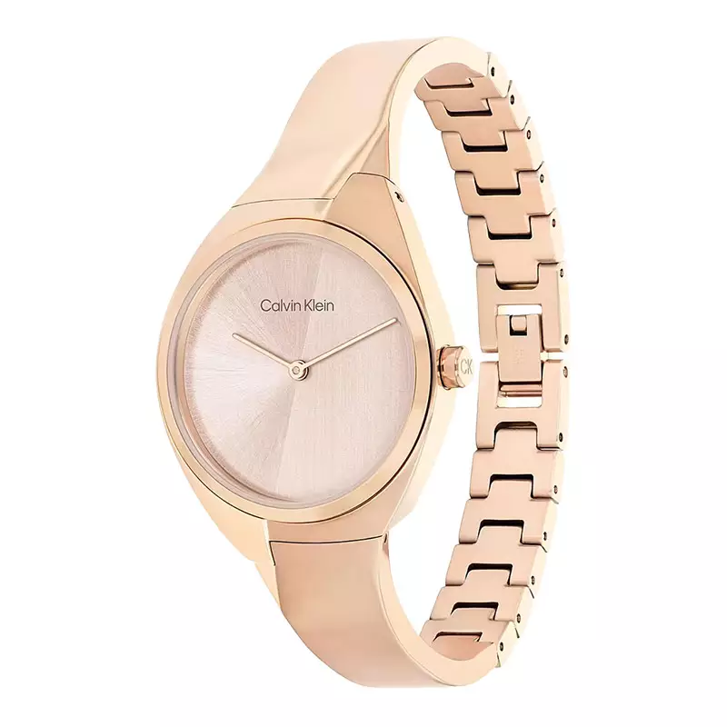Jam Tangan Wanita Calvin Klein Bangle 25200236 Ladies Rose Gold Dial Rose Gold Stainless Steel Strap