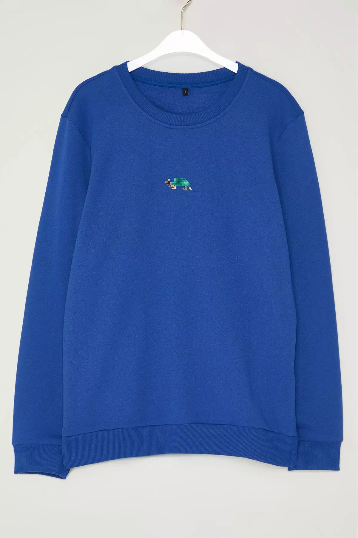 Indigo Regular/Normal Cut Crew Neck Etamine Animal Embroidered Sweatshirt TMNAW25SW00158