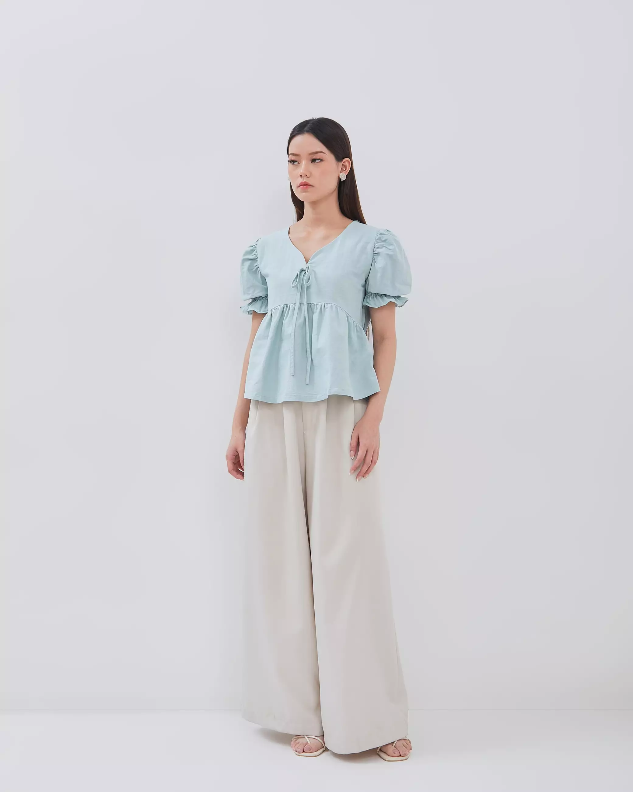 Urban Exchange Ziva Green Blouse - Atasan Blouse Puff Sleeves Warna Green