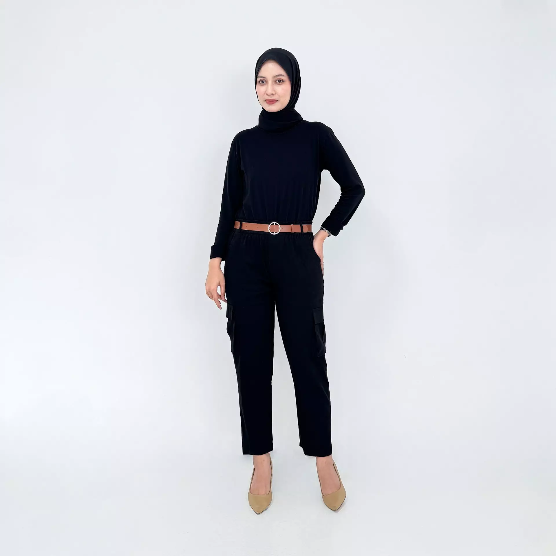 Celana Panjang Katun Wanita - Long Pant Twill Cargo - HITAM