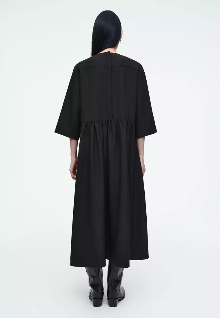 Gathered Wool-Blend Midi Dress