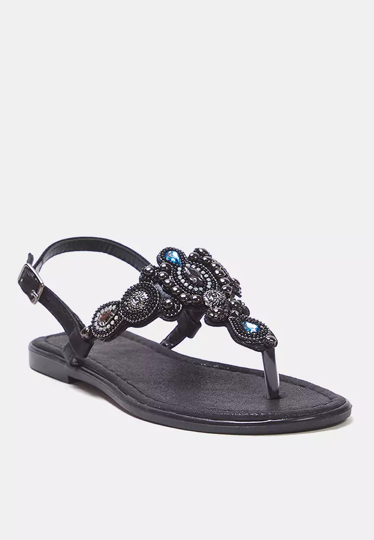 Black Stone Accessory Ankle Strap Flip Flops Women's Stylish Sandals Takss25Sd00005