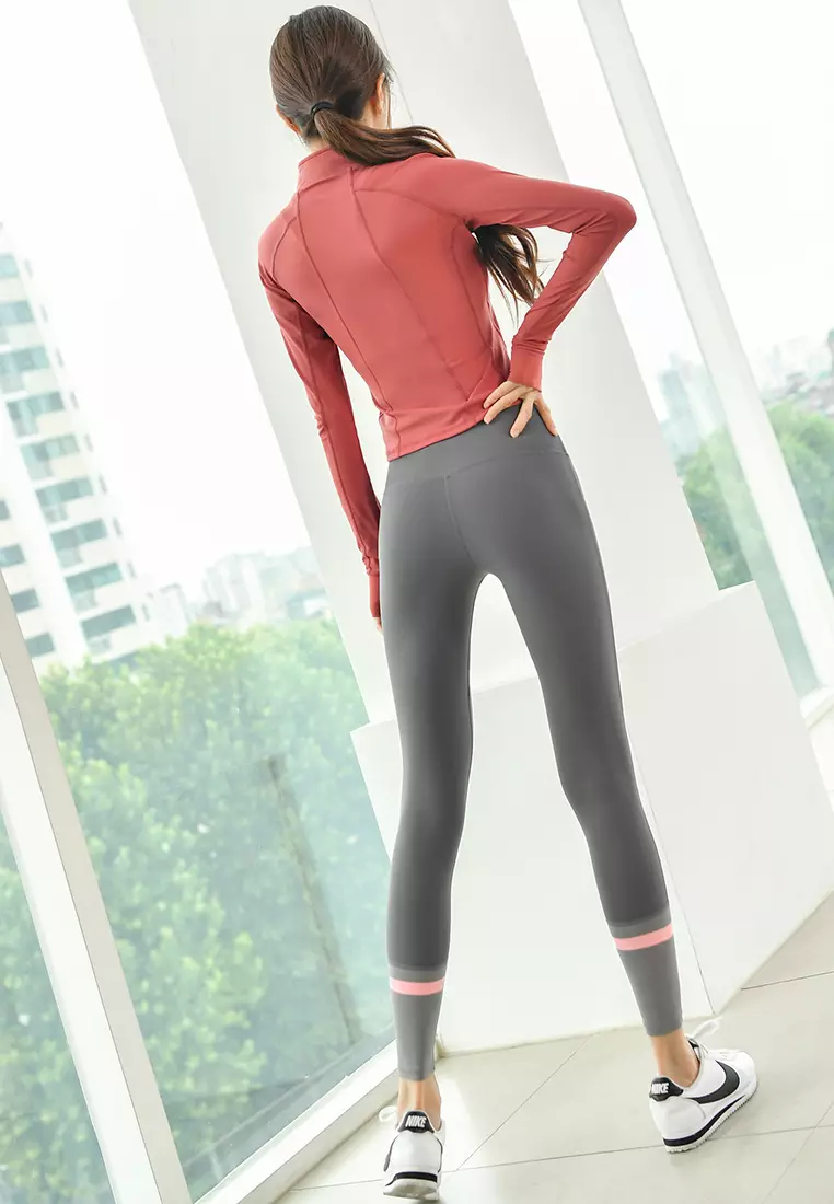 Women 3pcs Yoga Sets Sports wear Suit Long Sleeve Zipper with Sports Bra & Leggings  Pants Black & Red! Shop Now