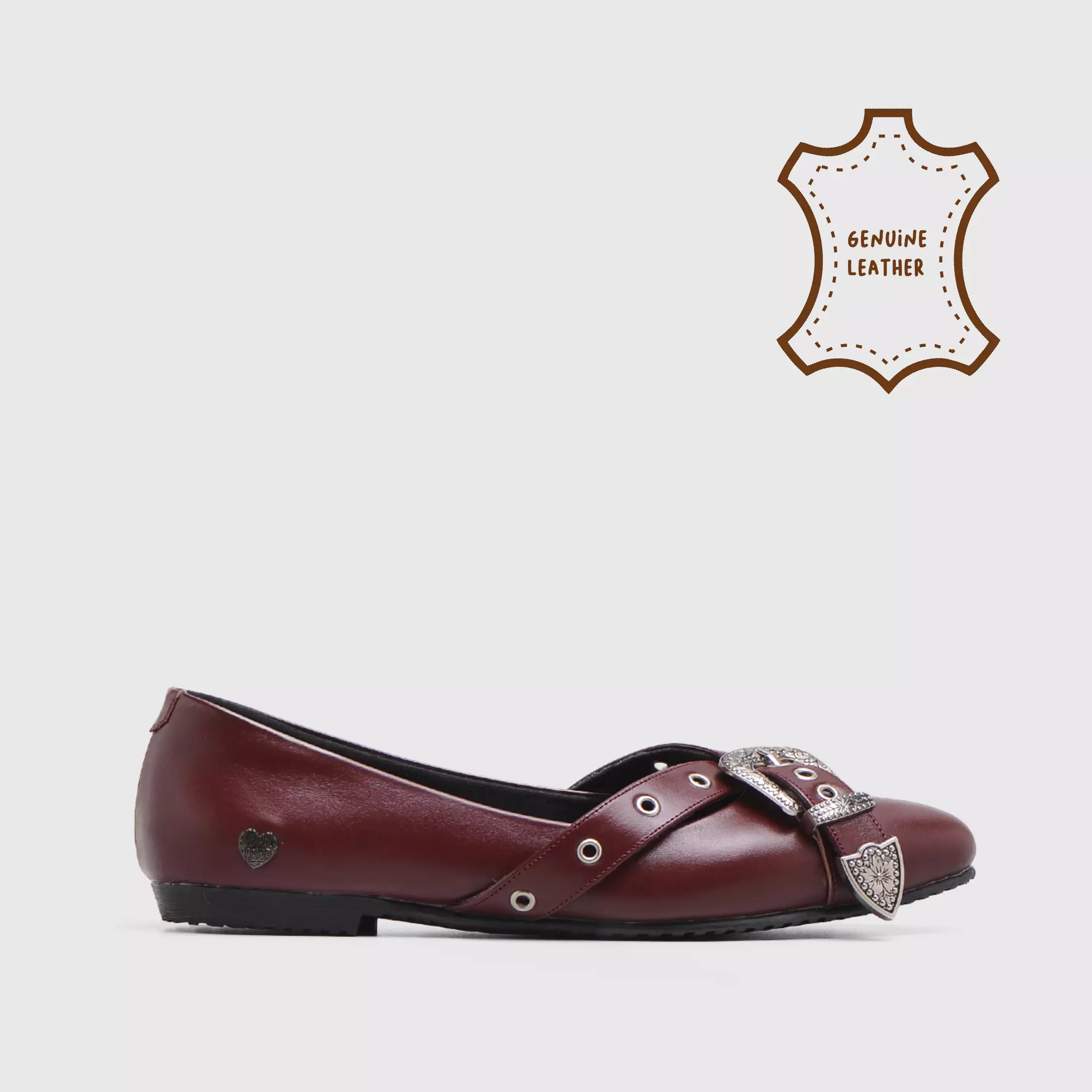 Mufla Flat Shoes Genuine Leather Maroon