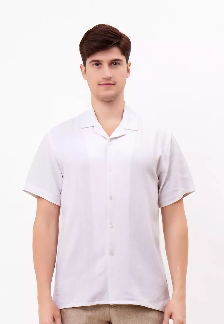 Lahaina Kemeja Linen Lengan Pendek Pria Putih | Linen Short Sleeve Shirt Men White