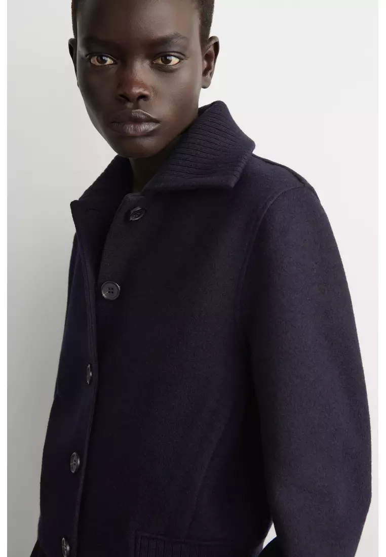 RIBBED-COLLAR BOILED MERINO WOOL JACKET