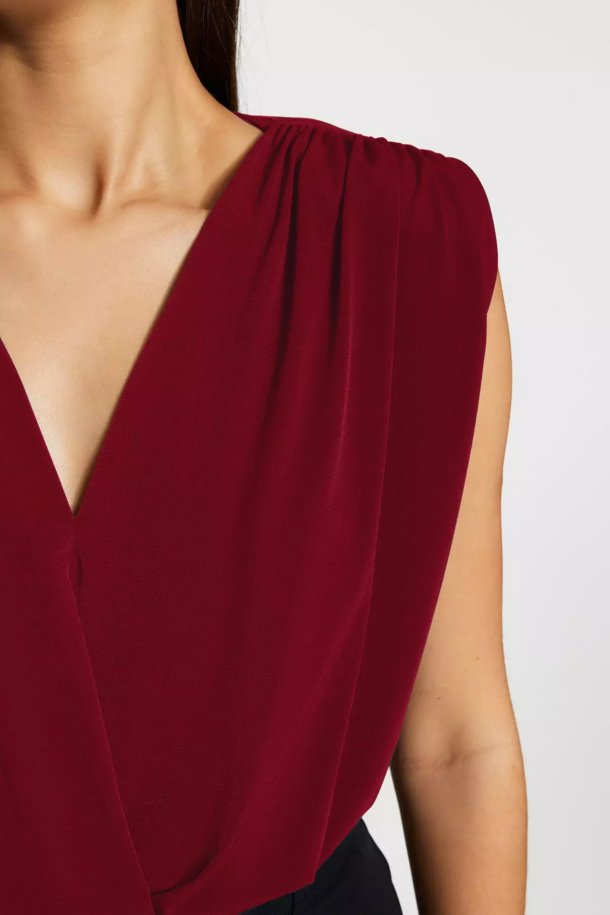 Red Padded Double Breasted Elastic Snap Knit Bodysuit TWOSS23BD00007