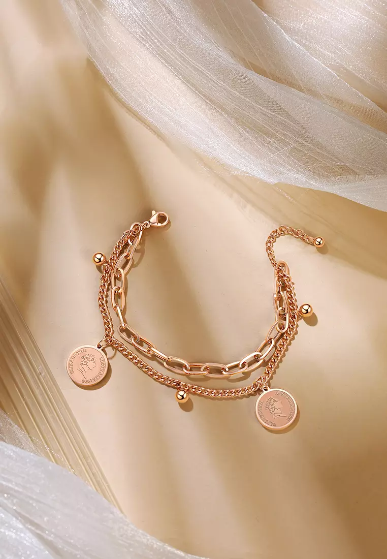 Gelang Wanita Gelang Korea Titanium Anti Pudar Vintage Fashion Style Gelang Cewek Original rose