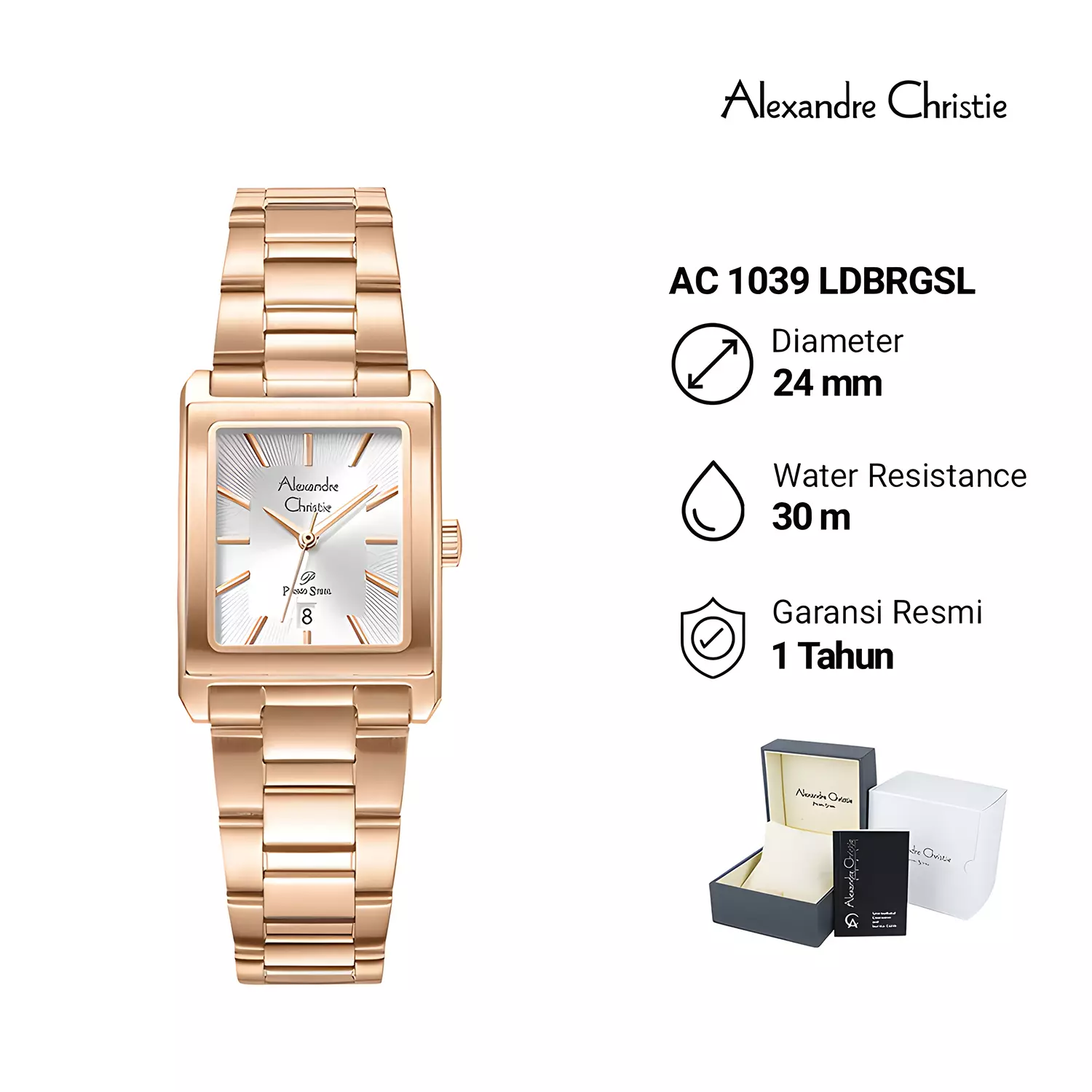 Alexandre Christie Primo Steel - Jam Tangan Analog Wanita - Silver Dial - All Rosegold Stainless Steel - 1039 LDBRGSL