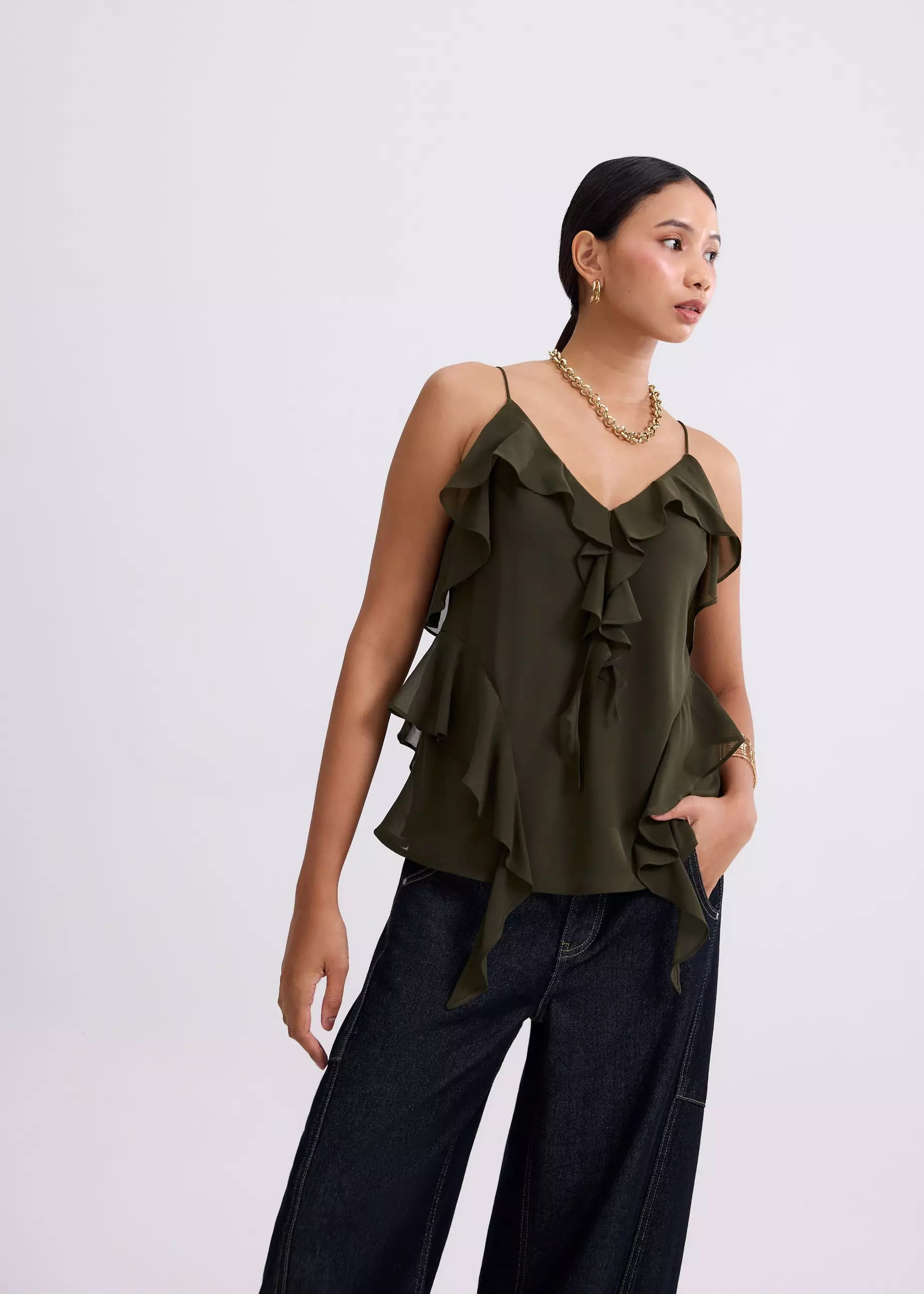 Atasan Wanita - Georgette V-neck Frill Camisole