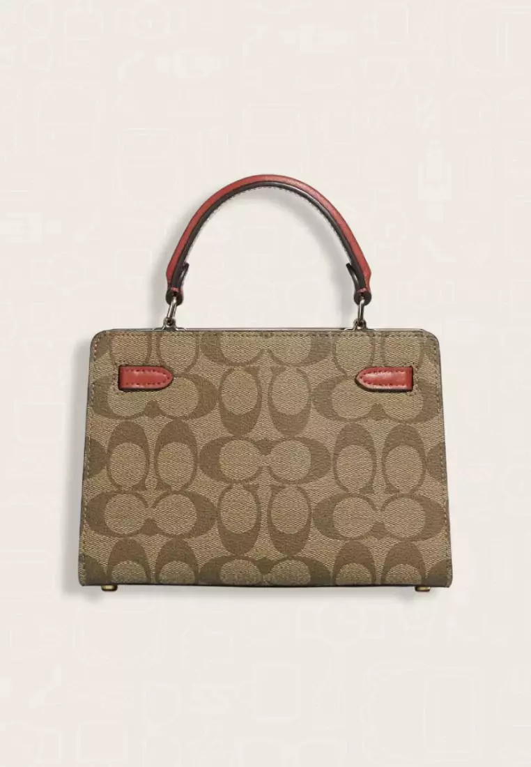 Coach Mini Lane Top Handle In Colorblock Signature Canvas Khaki Chalk Multi