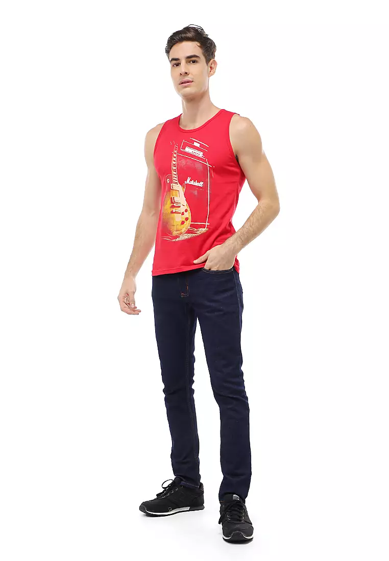 Agies Pakaian Dalam Pria Tank Top Singlet Guitar Motive Material Cotton ORIGINAL - Red