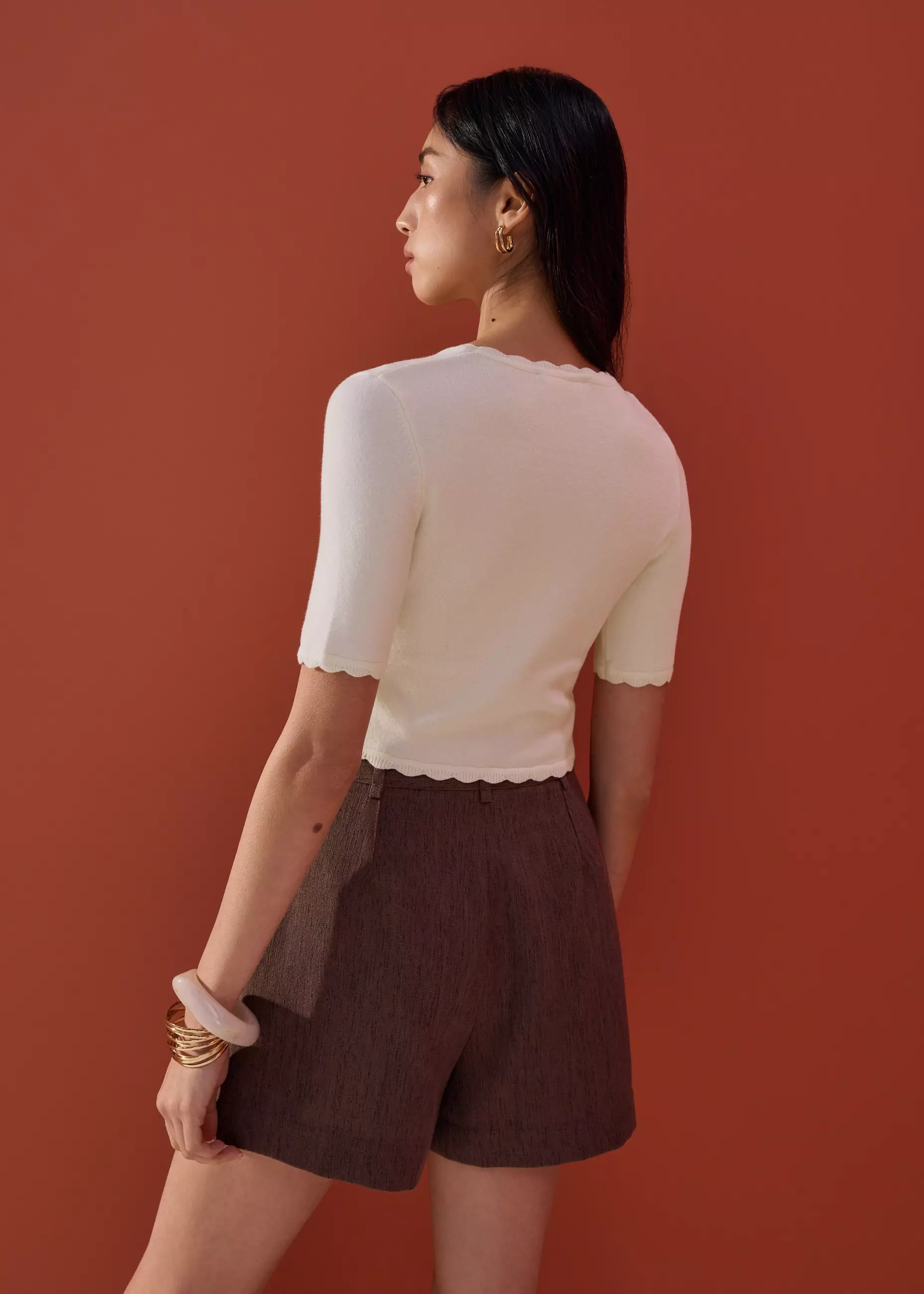 Atasan Wanita - Raisa Knit Scallop Edge Crop Top