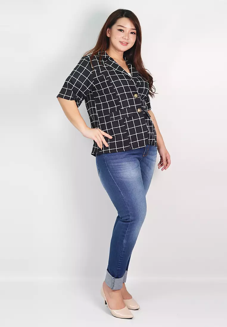 Plus Size Blazer Amara Check Black