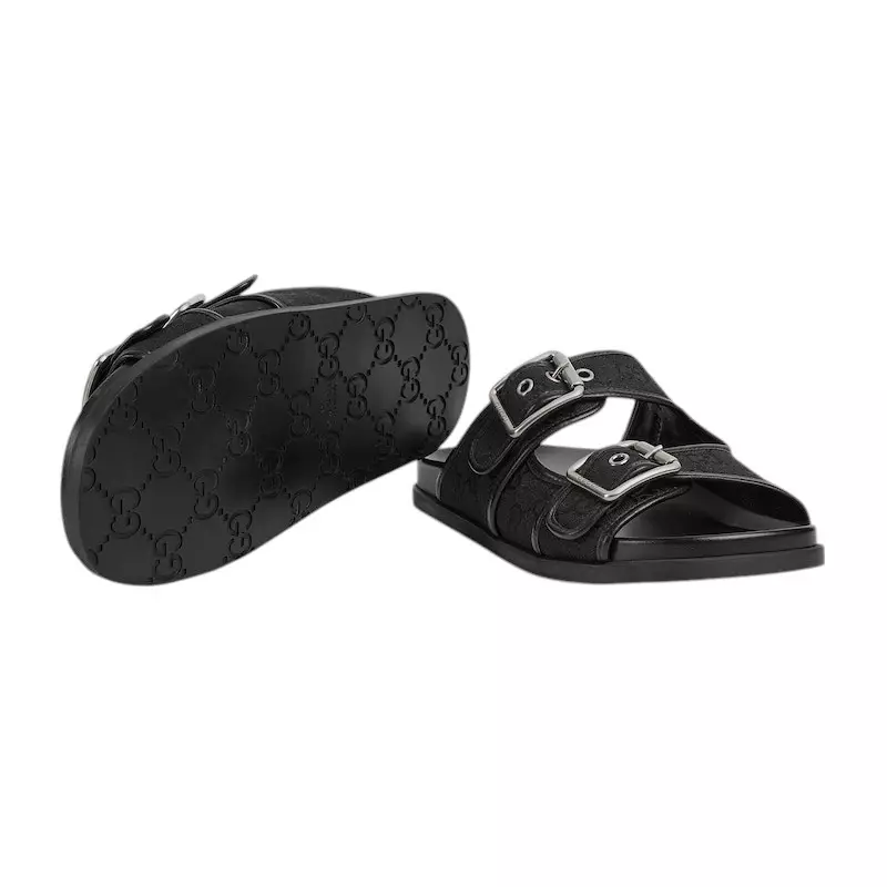 GG Canvas Slide Sandal with Buckles Black