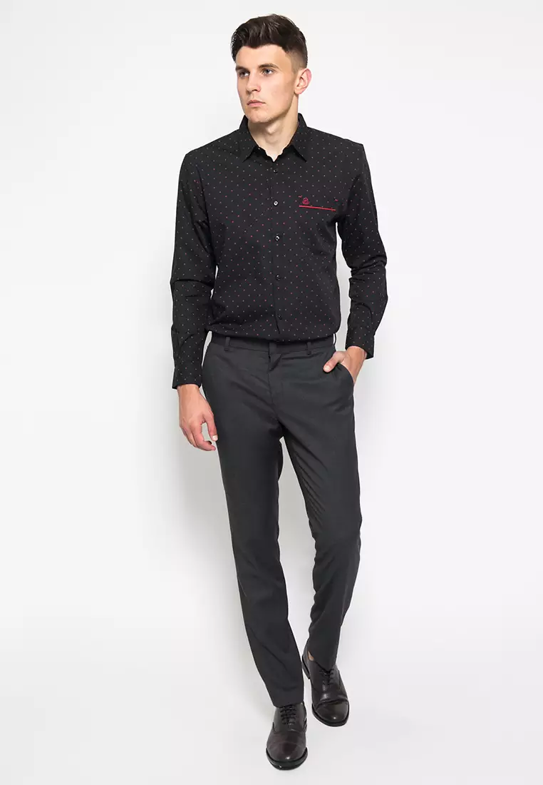 Johnwin - Kemeja Casual - Kemeja Pria - Hitam - Polkadot Merah - ASH.670.K871.726.C-L/S