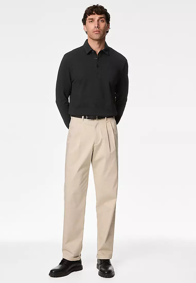 Pure Cotton Long Sleeve Polo Shirt