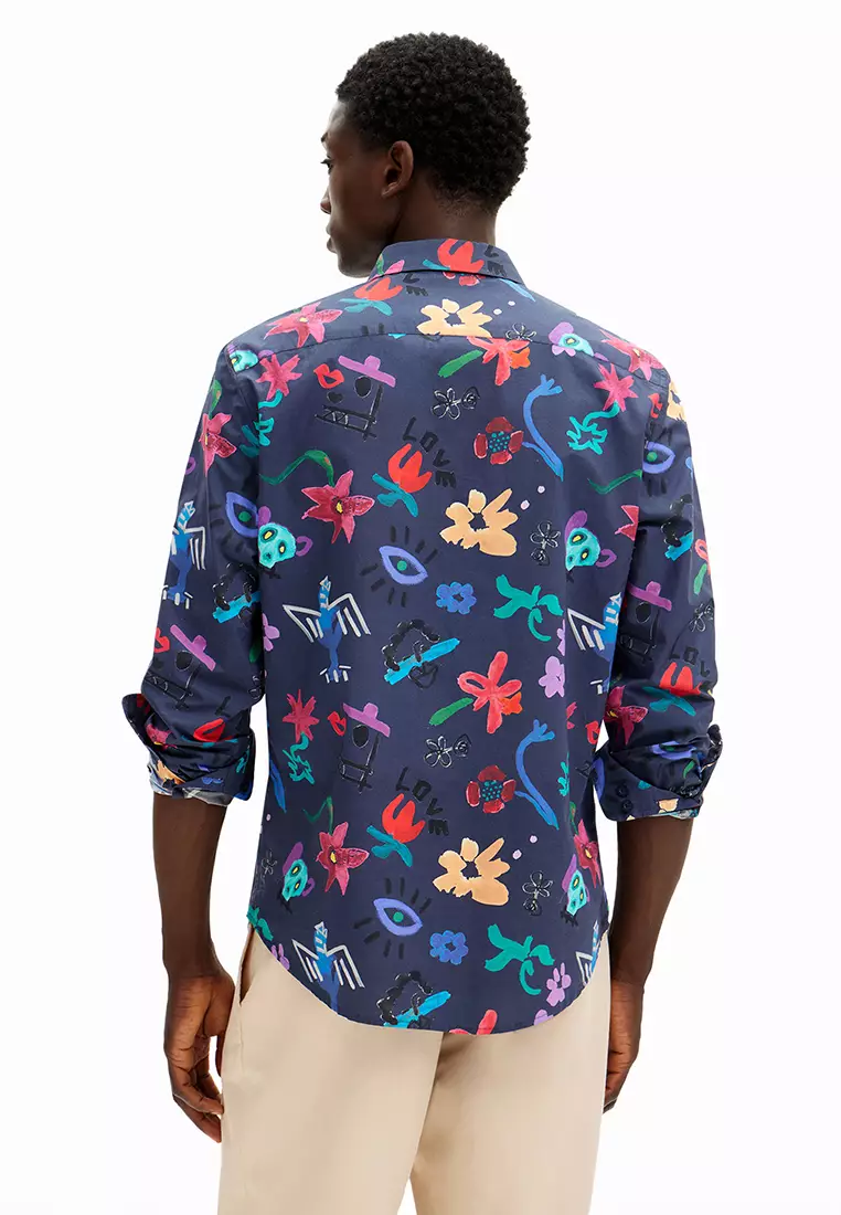 Desigual Man Long-sleeved shirt with floral and skull print.