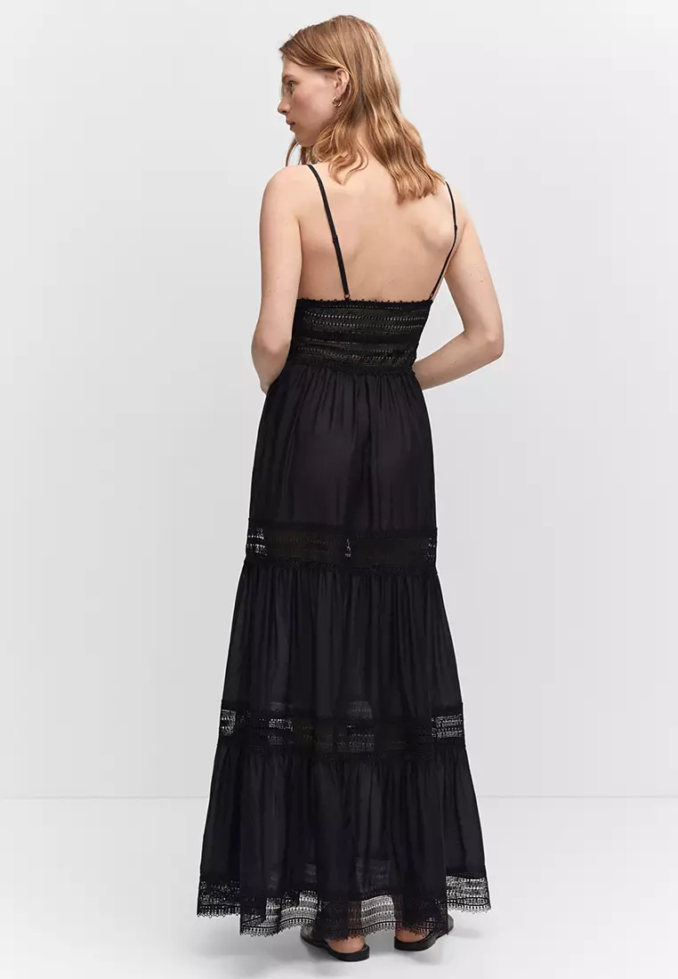 Belted high waist 2024 lace panel maxi dress