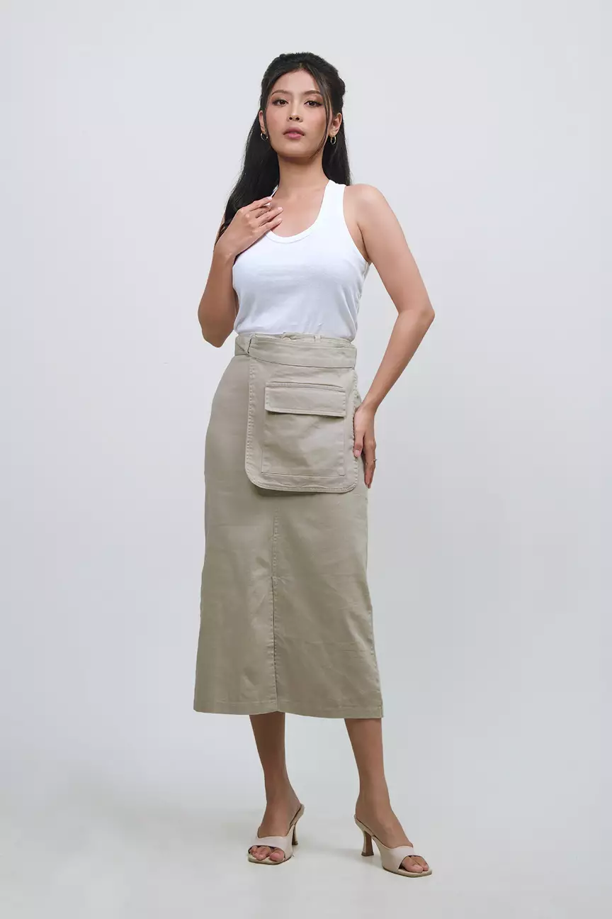 Rok Midi Clarissa Khaki