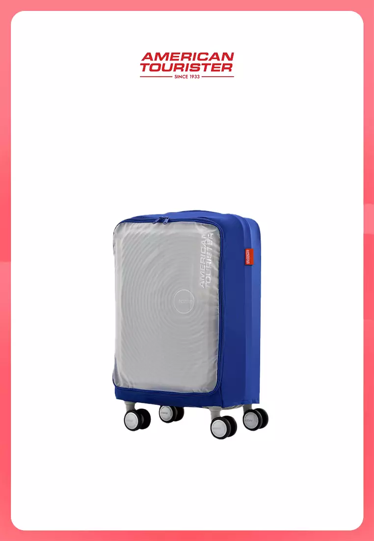 American Tourister Koper Hardcase Frontec V2 Cabin Strawberry + PWP Luggage Cover Book Opening S Blue