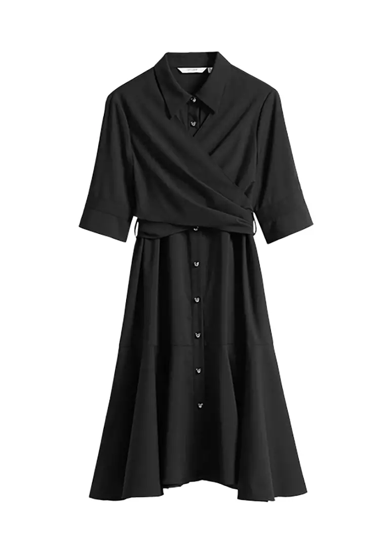 Buy Hopeshow Short Sleeve Midi Shirt Dress with Front Wrap Design 2024 ...
