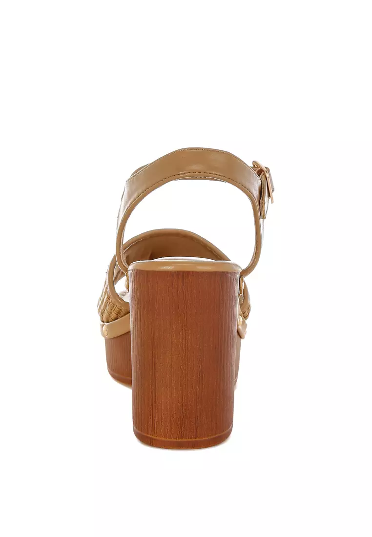 Raffia Chunky Sandals In Natural