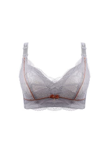 ZITIQUE grey Women's Comfortable Wireless Ultra-thin Cup Push Up Lace Breast-feeding Bra - Grey AA60DUSB591590GS_1