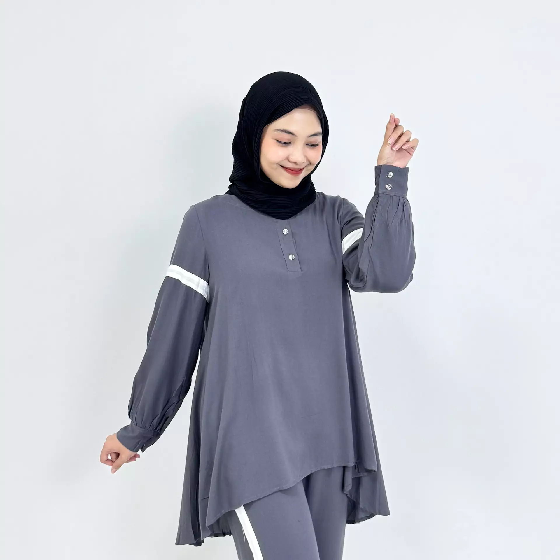 Piyama Cotton Ica [ABU ABU] SIZE L-XL Baju Tidur Long Sleeve Long Pants Sleepwear