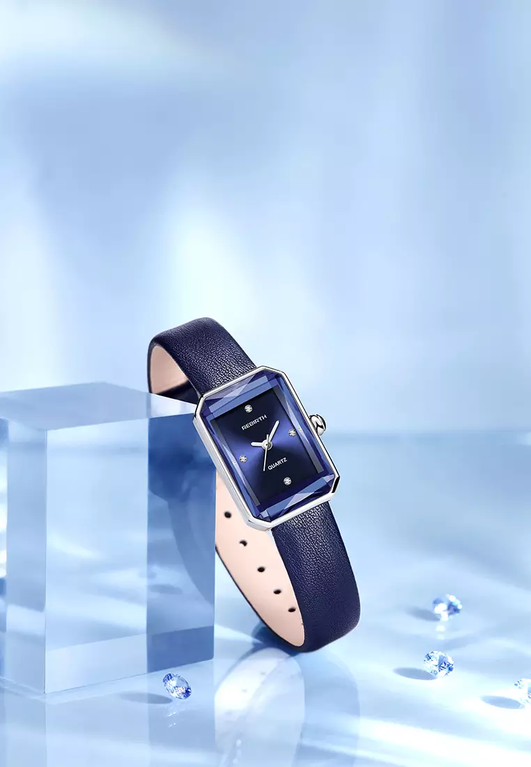 Jam Tangan Wanita Mewah Kasual Square Display Kuarsa Tali kulit dengan gelang gratis