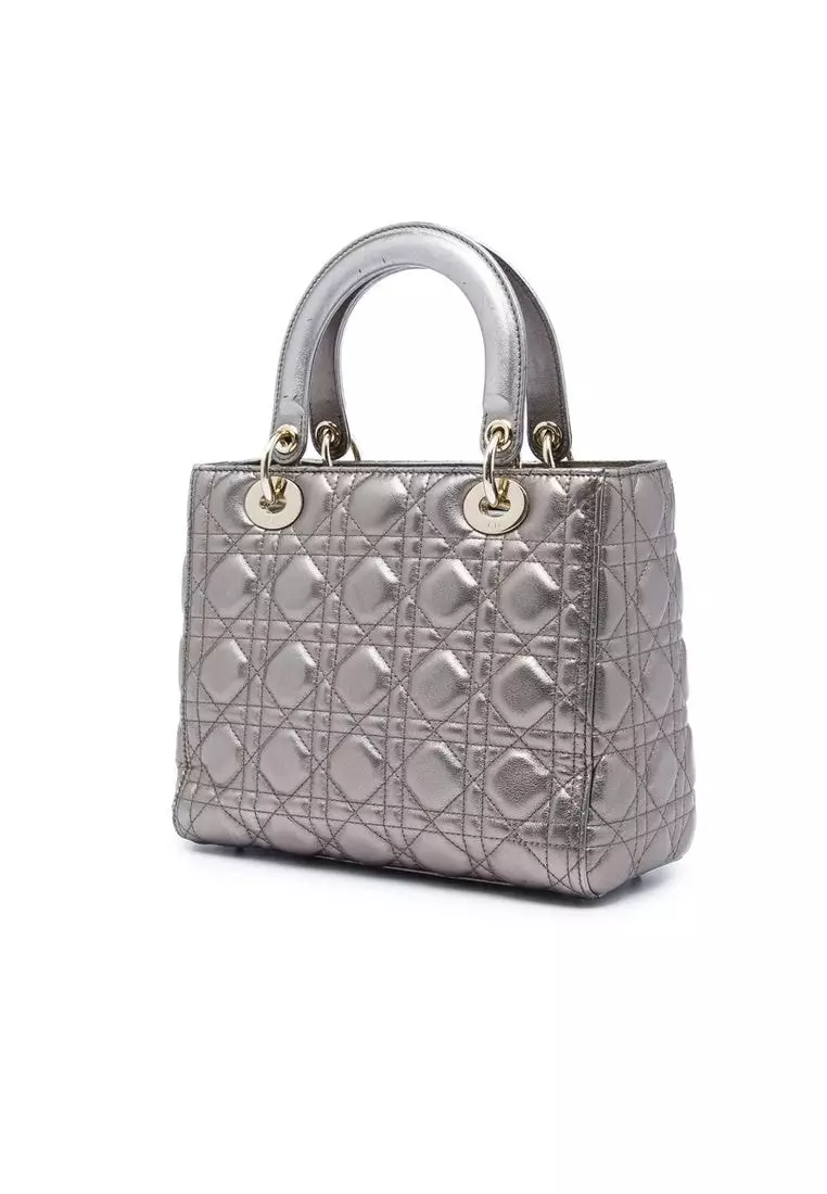Pre-Loved Dior Medium Metallic Lambskin Cannage Lady Dior