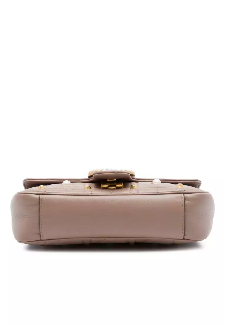 Pre-Loved Gucci Small Gg Marmont Pearl Studded Matelasse Calfskin Aria Shoulder Bag
