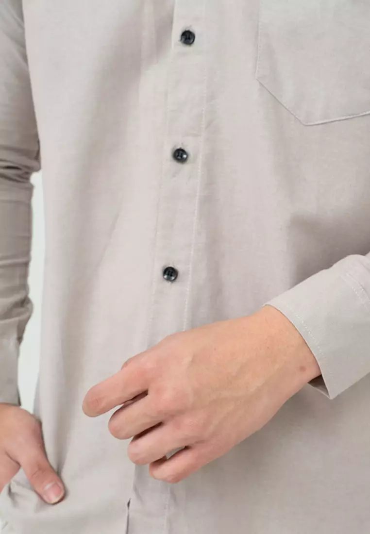 Houseofcuff kemeja Koko Lengan Panjang Pria Beige