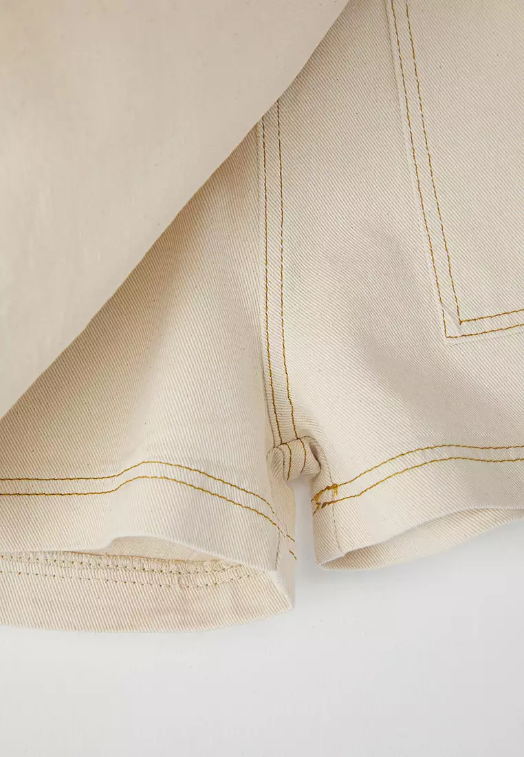 Ecru Double Breasted Normal Waist Mini Denim Shorts Skirt