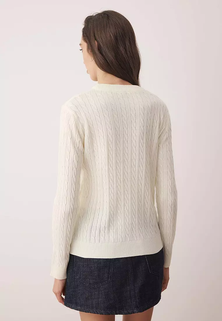 Ecru Horse Embroidered Hair Knit Thin Knitwear Sweater Twoaw26Kz00122