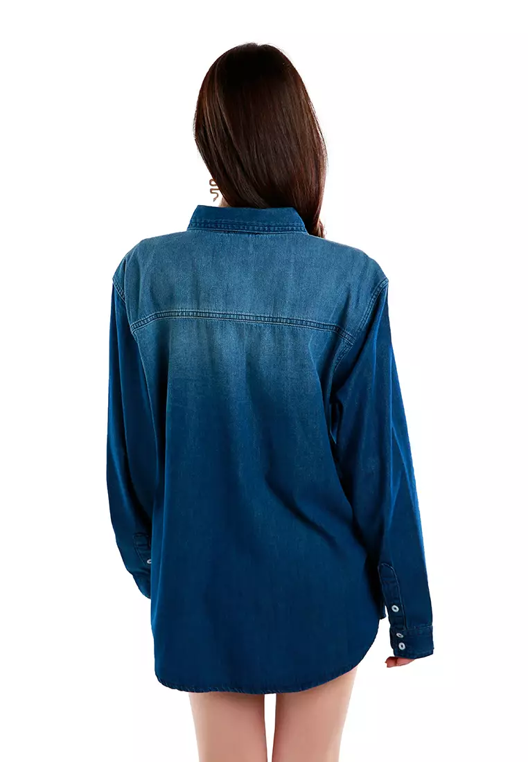 Mid-Blue Button Down Ombre Denim Shirt